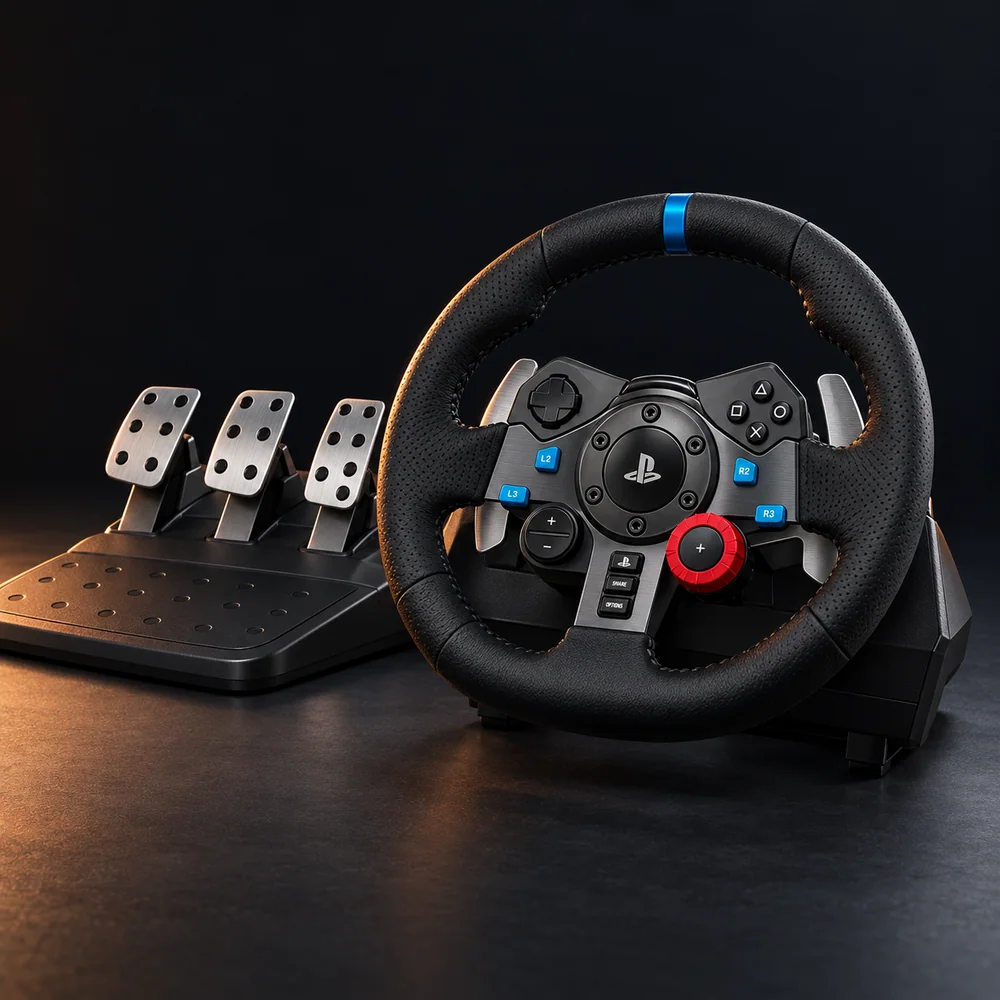 Imagem ilustrativa do volante Logitech G29 com pedais